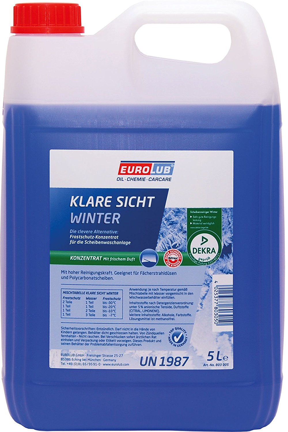 Стеклоомывающая жидкость Eurolub Clear View Winter Concentrate, 5л