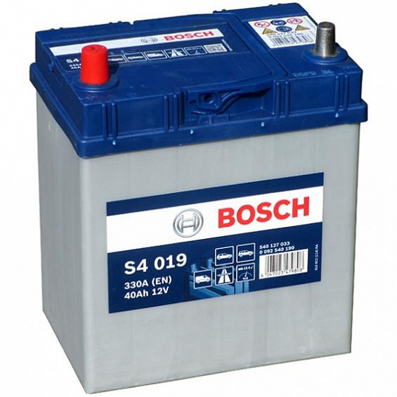 Аккумулятор Bosch S4 019 Asia (40 А/h), 330A L+ JIS  тонкие клеммы (540 127 033)