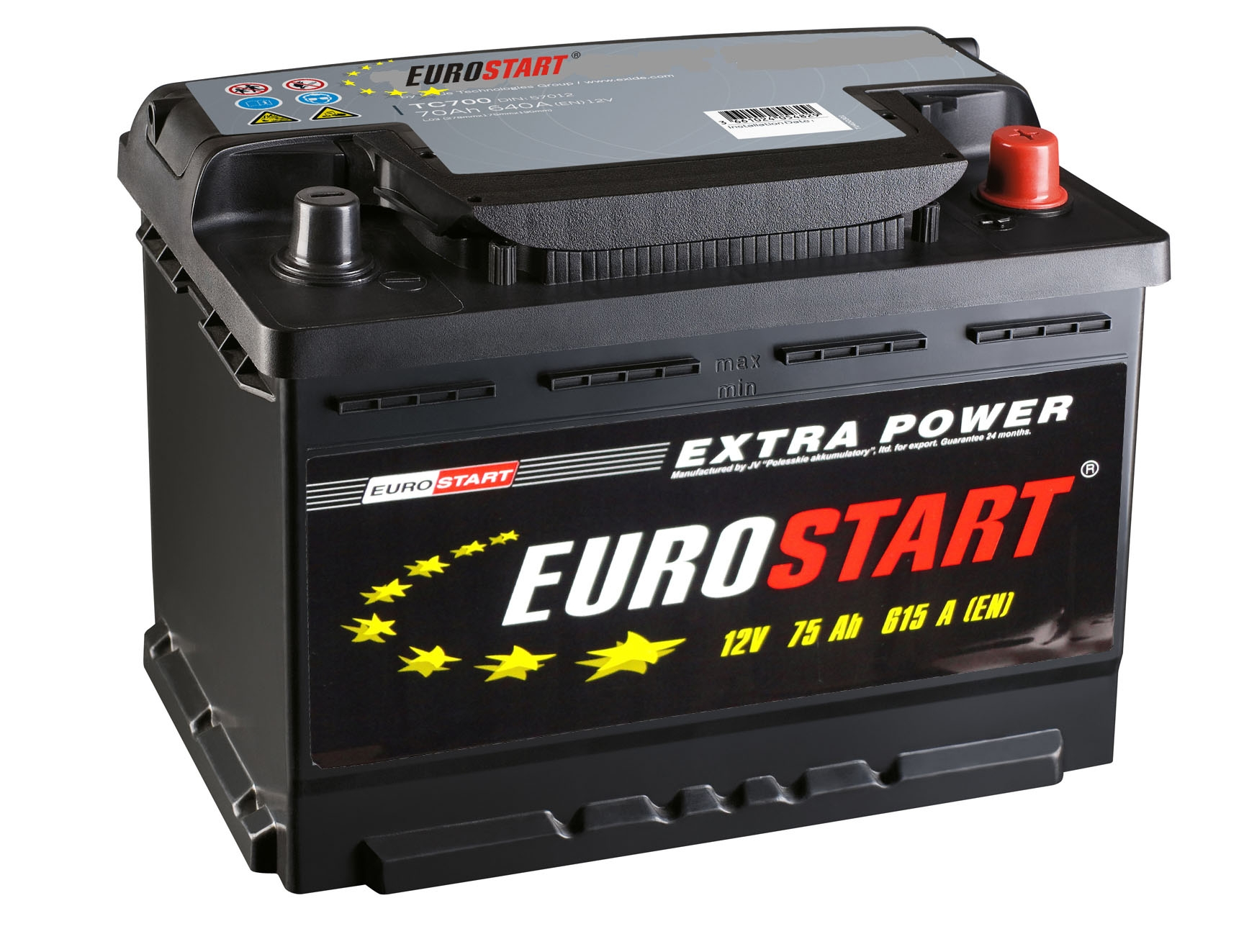 Аккумулятор Eurostart Extra Power (75 A/h), 615А R+