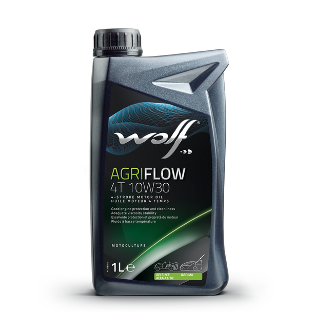 Моторное масло WOLF AGRIFLOW 4T 10W30 — для садовой техники, генераторов и малых двигателей. 1 литр.